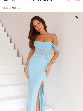 Hello Molly Sky Blue Strapless Off-Shoulder Evening Gown